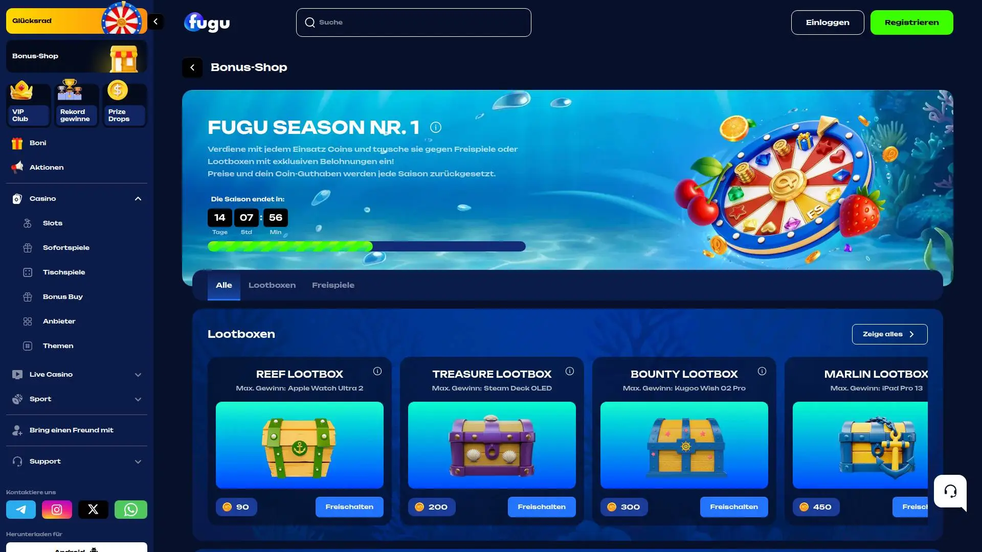 Willkommenspaket in drei Teilen bei Fugu Casino